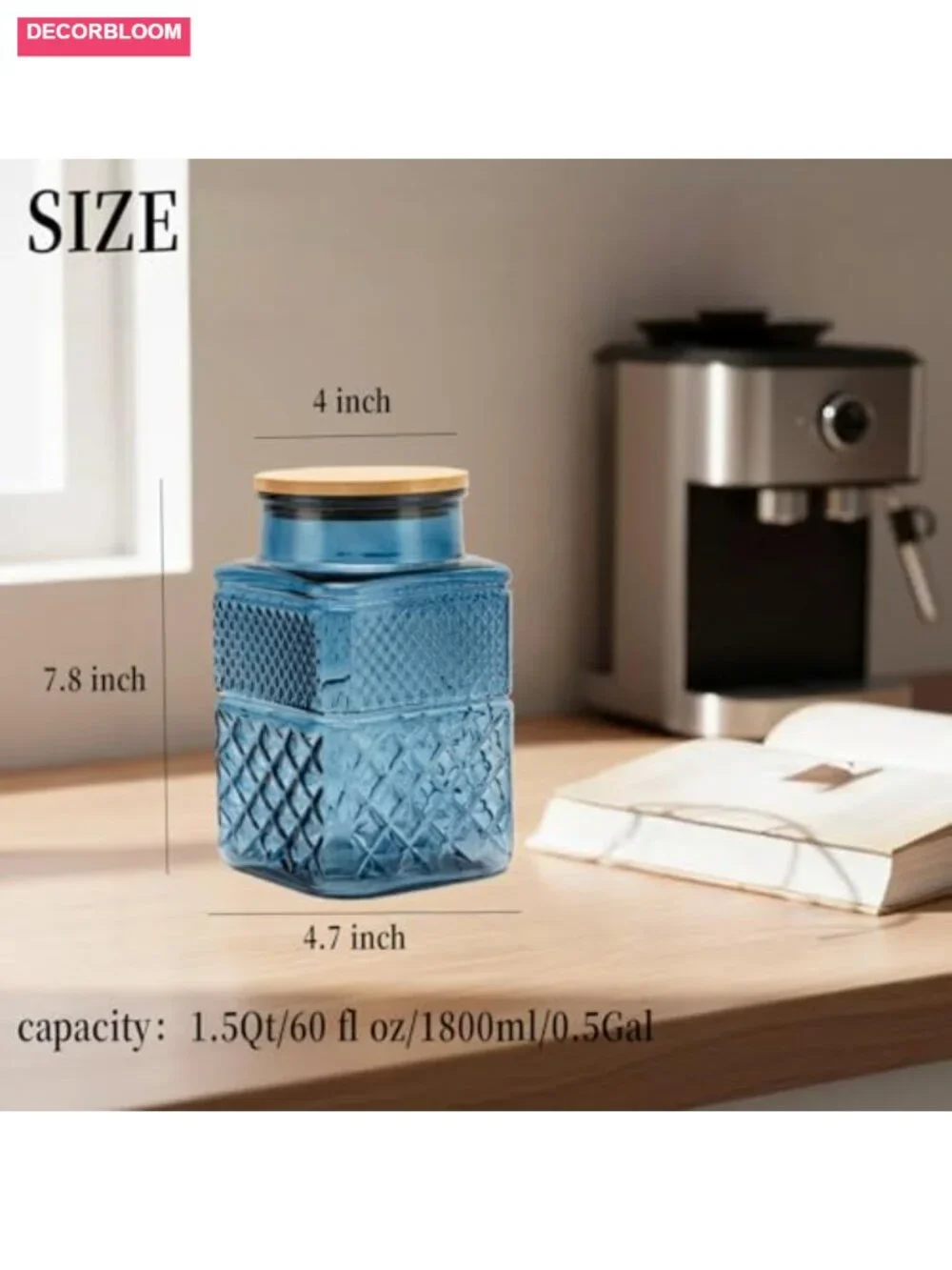 Large Glass Storage Jar Set of 2, 60 FL OZ Airtight with Bamboo Lid